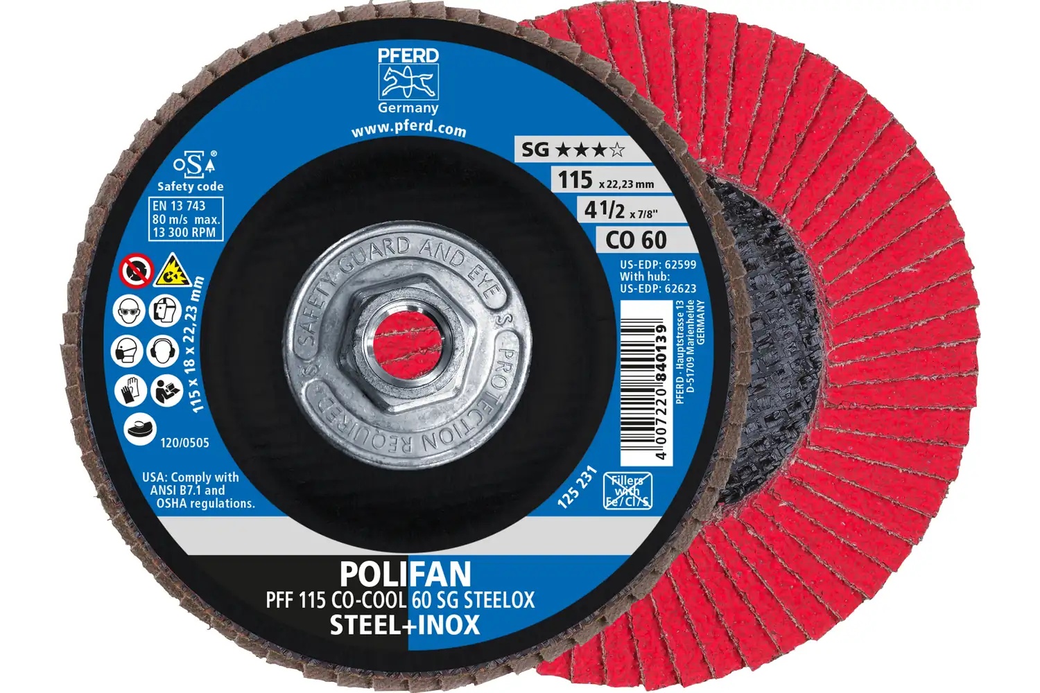 Picture of Pferd Flap Disc, 4-1/2" x 5/8-11, Co-Cool SG Steelox, 60 Grit, T27, Flat, Ceramic oxide